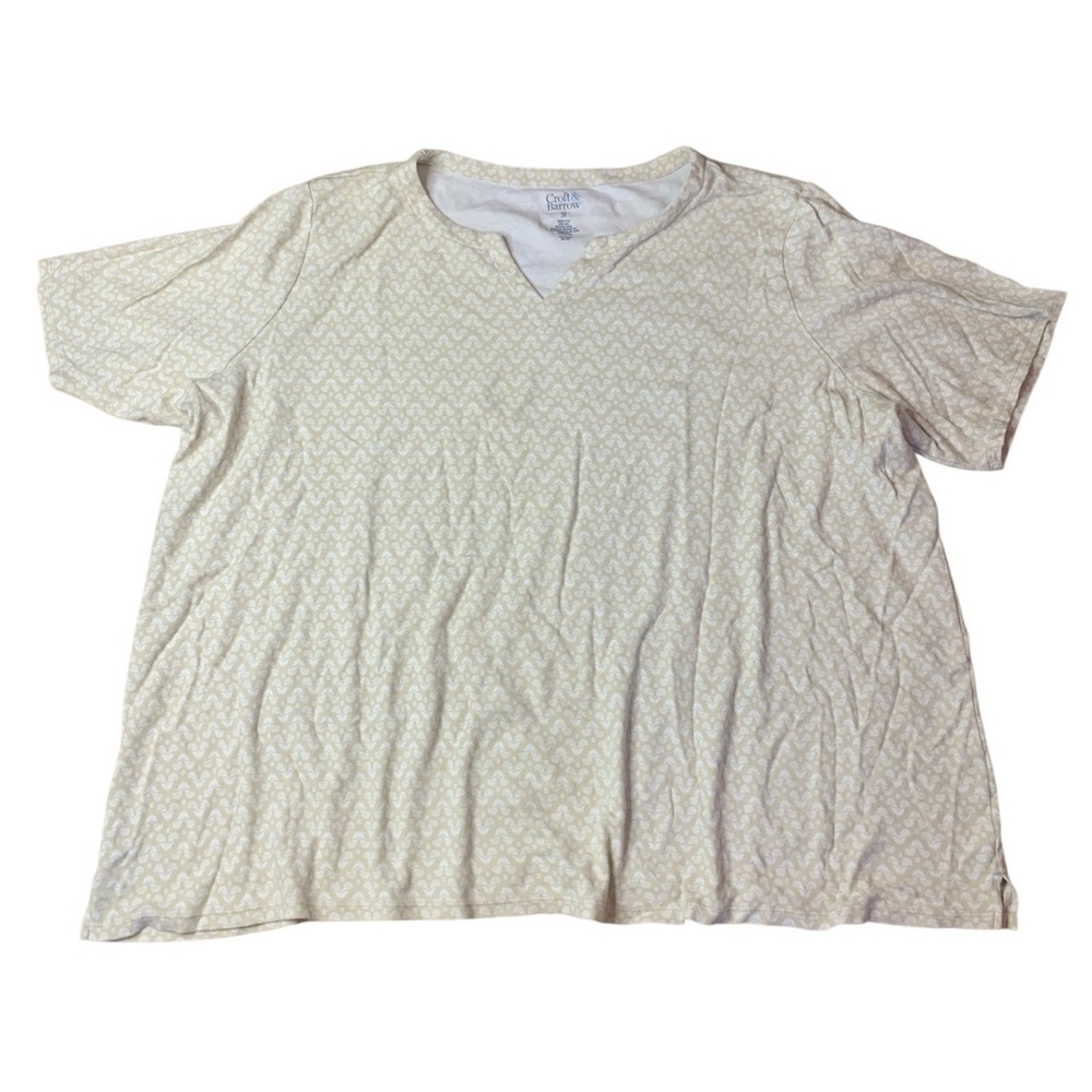 Croft & Barrow 3X Womenโs Plus 100% Cotton V-Neck Top Ivory Pattern